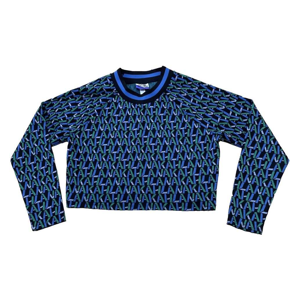 Future Collective Kahlana Barfield Brown Crop Sweater Women L Blue Black Green